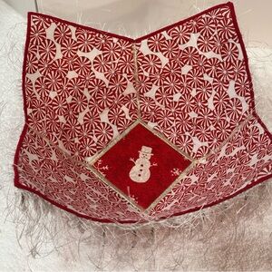 Christmas Snowman and Peppermint design  Fabric Bowl. Handmade.